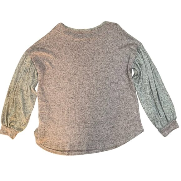 NEW MARISA JULL GRAY/PINK HEATHERED LONG BALLOON SLEEVE TOP LARGE - Picture 7 of 8